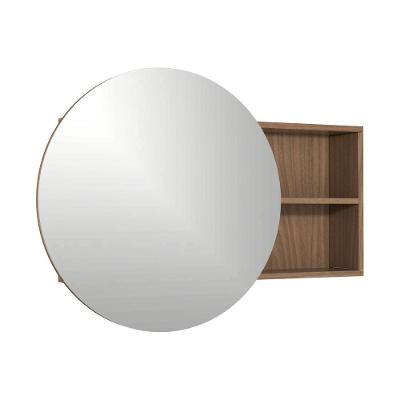 Armário Espelheira para Banheiro Luna MDF com Espelho Redondo 100CM Jequitibá