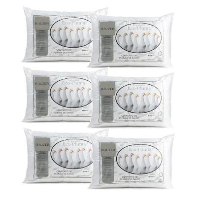 Kit 6 Travesseiro Pluma Ganso Confortável Antiacaro 70X50CM Tradicional 100% Poliéster Médio Branco