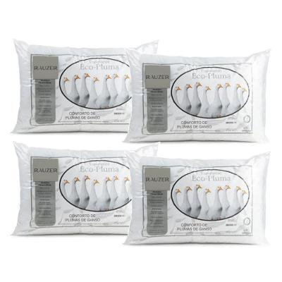Kit 4 Travesseiros Pluma Ganso Macio Confortável Antiacaro 70X50CM Tradicional Médio Branco