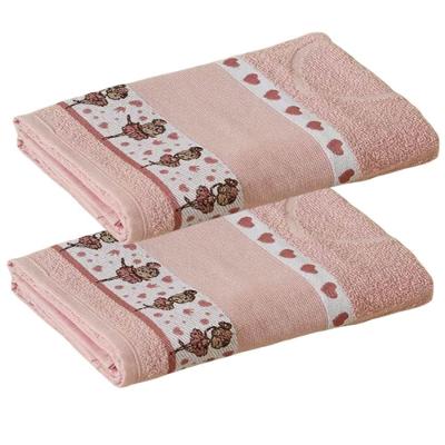 Kit Toalha de Banho Infantil Funny 2 Peças 100% Algodão Jacquard 340g-m² Rosa