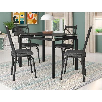 Kit Conjunto Mesa de Jantar Malva Base 4118 4 Lugares Tampo Vidro com 4 Cadeiras Preto 107CM