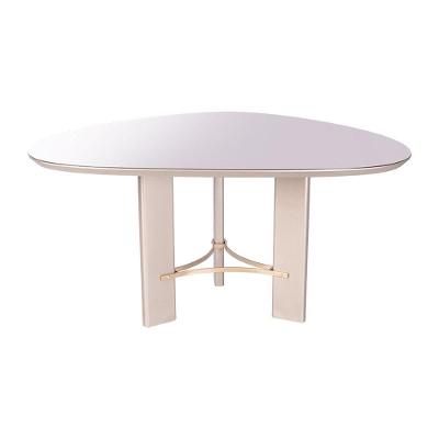 Mesa de Jantar Palheta Redonda Madeira com Vidro 150CM Amêndoa Laqueado