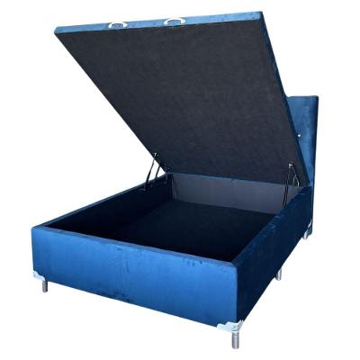 Cama Box com Baú Casal Base Box Baú Casal Suede Azul 138X188 Madeira Abertura Pneumática