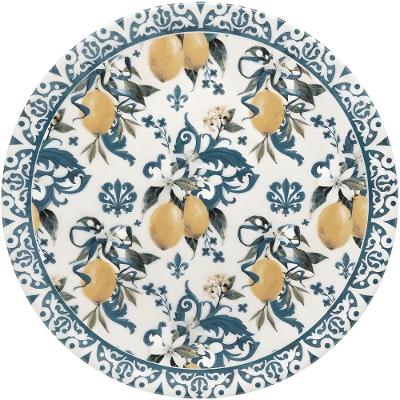 Prato Raso Siciliano 1 Peça Cerâmica para Jantar Branco Azul Amarelo