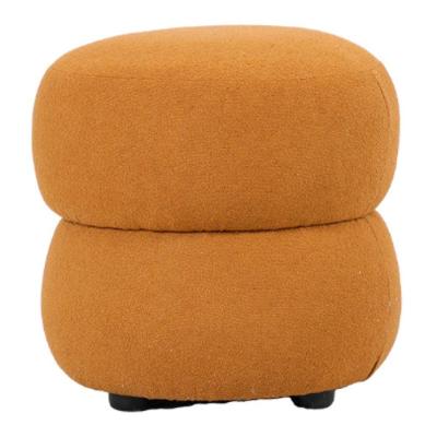 Puff Respiro Amarelo Ocre Redondo Estofado em Tecido Bouclé sem Encosto