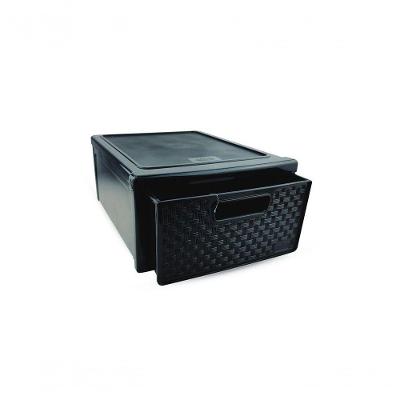 Gaveteiro Modular Rattan Organizador Multiuso Polipropileno Empilhável Preto