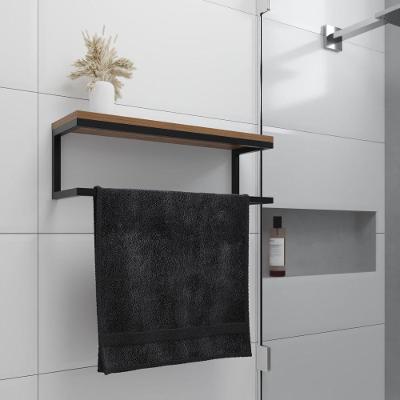 Toalheiro Para Banheiro Estilo E Prateleira Imbuia Preto