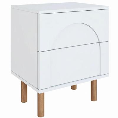Mesa de Cabeceira Capela 2 Gavetas MDF Moderno Branco Fosco Pés Madeira