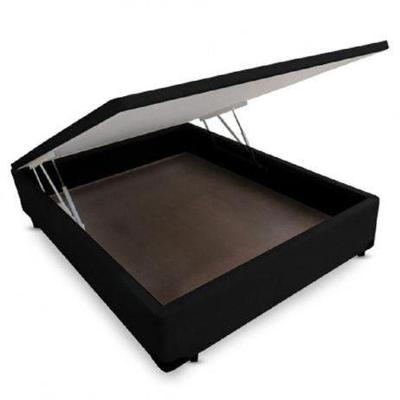 Cama Box com Baú Casal Base Box Baú Suede 138x188 Madeira Preto