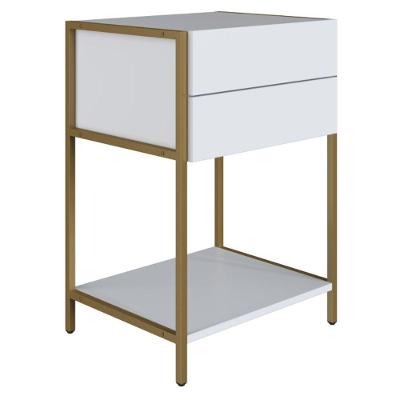 Mesa de Cabeceira Estrutura Dourada 2 Gavetas Aço Industrial Branco