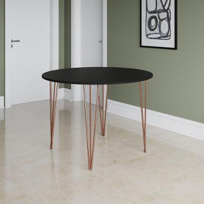 Mesa Jantar Redonda Preta 110Cm Elen Base Cobre Preto