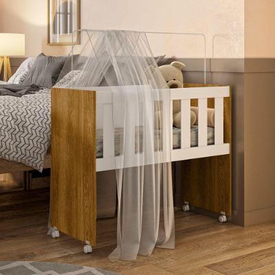 Mini Berço Com Colchão E Suporte Mosquiteiro 5 Em 1 Rubi 100% Mdf Branco/madeirado Ypê