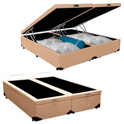 Cama Box Baú  Queen Bipartido Mega-Cama Bege Sintético