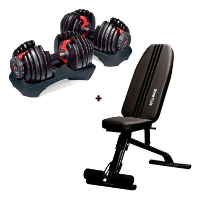 Kit Banco Ajustável e Halteres Reguláveis Multi150 e Selecttech 552 com Inclinação 150 kg