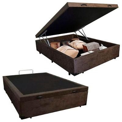 Cama Box Baú Casal Suede Mega Cama Marrom 138x188x45 cm