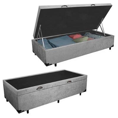 Cama  Box  Baú Solteiro Suede Mega Cama-Cinza 88x188x45cm