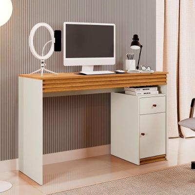 Escrivaninha Mesa De Estudo 120cm Com 1 Porta E 1 Gaveta Madrid Em Mdp Off White/naturalle