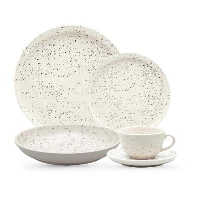 Kit Aparelho de Jantar e Chá Flat Chuvisco 20 Peças Cerâmica Off White