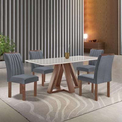 Mesa De Jantar 120x90cm Com 4 Cadeiras Arizona E Tampo De Vidro Kyra Em Mdf Chocolate/off White/suede Cinza