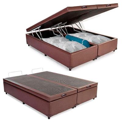 Cama Box Baú Queen Bipartido Sintético Mega Cama Marrom 158x198x45cm