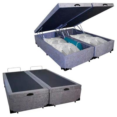 Box Baú Queen Bipartido Suede Mega Cama Cinza