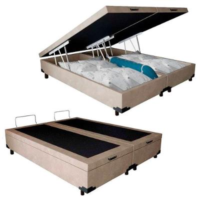 Cama  Box  Baú King Bipartido Suede Mega Cama-Bege