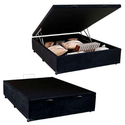 Cama Box Baú Casal Suede Mega Cama Preto 138x188x45cm