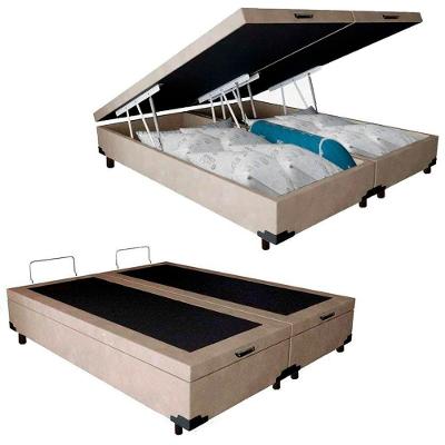 Cama Box Baú Casal Bipartido -Cama Bege Suede