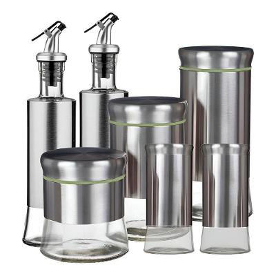 Kit Porta Condimentos E Galheteiros Em Aço Inox Com Base Organizada – Elegância E Praticidade | Conjunto 7 Peças