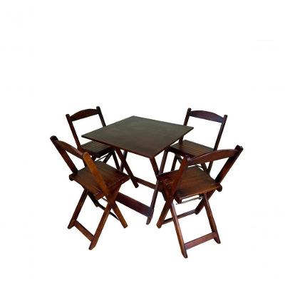 Conjunto Mesa Dobrável 70x70 Com 4 Cadeiras Imbuia Bar Restaurante