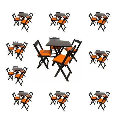 Kits 10 Conjuntos Dobráveis 70x70 10 Mesas 40 Cadeiras Preto Com Estofado Laranja
