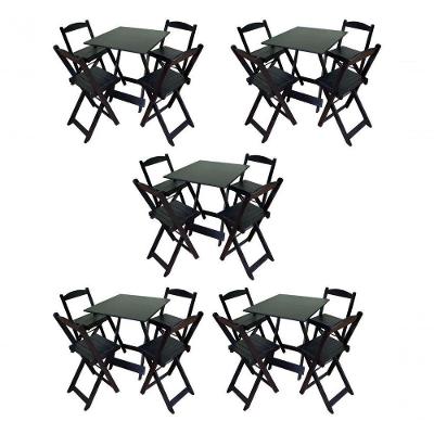 Kit 5 Conjuntos Dobráveis 70x70 5 Mesas 20 Cadeiras Preto