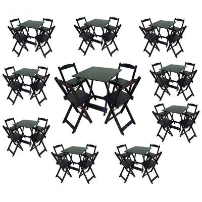 Kit 10 Conjuntos Dobráveis 70x70 Preto 10 Mesas E 40 Cadeiras Bar Restaurante