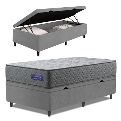 Cama Box Baú Colchão Solteiro Molas Ensacadas Atlanta 88x188x63cm Cinza