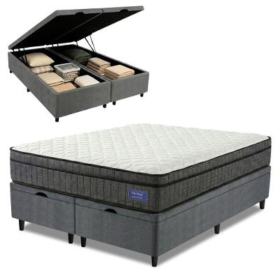 Cama Box Baú Colchão Queen Ortopédico D33 Euro Pillow Ultra 158x198x66cm Cinza