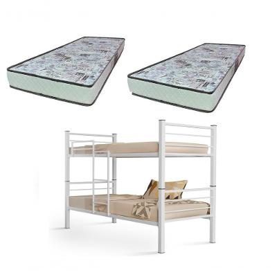 Beliche Solteiro Cristal com Grade de Proteção e Escada Aço Ferro Branco com 2 Colchões