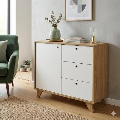 Balcão Para Escritório Lugano 1 Porta 3 Gavetas Olmo/branco Artany