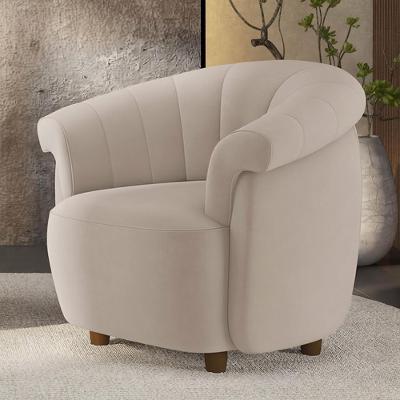 Poltrona Sala De Estar Pé Madeira Lykan Veludo Bege Z32 - Mpozenato