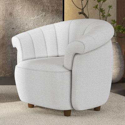 Poltrona Sala De Estar Pé Madeira Lykan Boucle Cru Z32 - Mpozenato