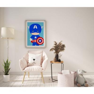 Quadro Infantil Baby Capitão América Retangular 20 X 30 com Moldura Caixa Madeira