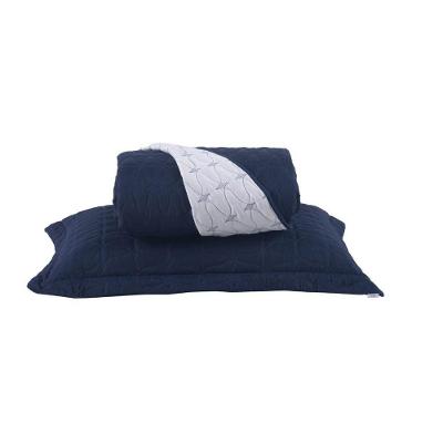 Cobre Leito Solteiro Cristal Percal 200 Fios Bordado 2 Peças Azul Marinho