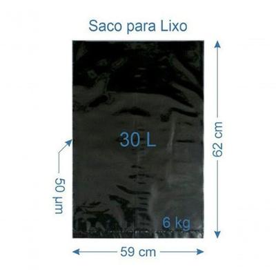 Saco para Lixo 30 Litros para Descarte de Resíduos em Plástico Reciclado Reforçado Preto Higipack