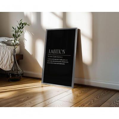 Quadro Decorativo Ambition Preto Retangular 50X70 com Moldura Caixa e Vidro Madeira