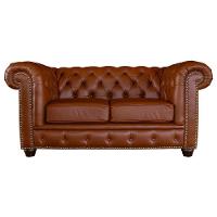 Sofá 2 Lugares com Pés Madeira Couro Conhaque Brilho - 1