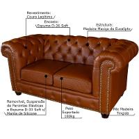 Sofá 2 Lugares com Pés Madeira Couro Conhaque Brilho - 3