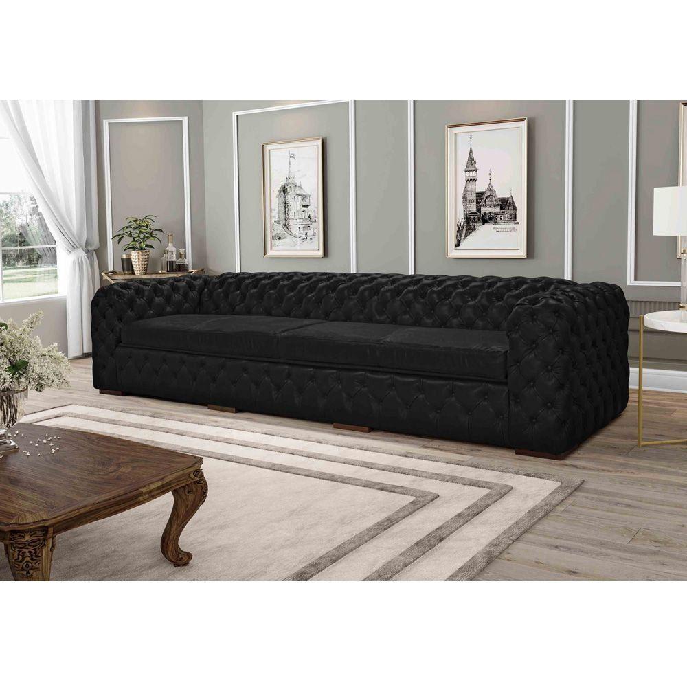 Sofá 4 Lugares Astúria 260cm Couro Natural Preto Fosco - 1