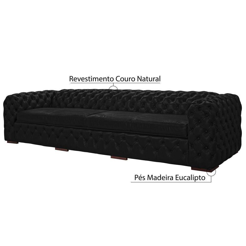 Sofá 4 Lugares Astúria 260cm Couro Natural Preto Fosco - 2