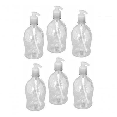 Kit 6 Dispensadores para Álcool Gel Pump 500ML em Plástico PET Cristal com Válvula Travável Premium
