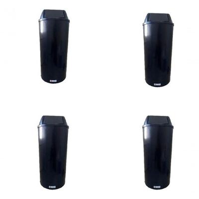 Kit 4 Lixeiras Cesto Alto com Tampa Vai-vem 22L Plástico para Uso Comercial Preto