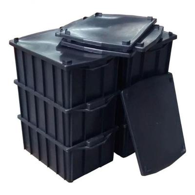 Kit 6 Caixas Organizadoras com Tampa 28L Polipropileno Impermeável Preto Branco Higipack